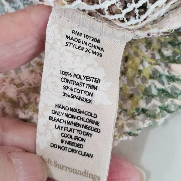 Soft Surroundings Cropped Cardigan Sweater Small Tropical Leaf Mesh-Weave Pink - Picture 11 of 11